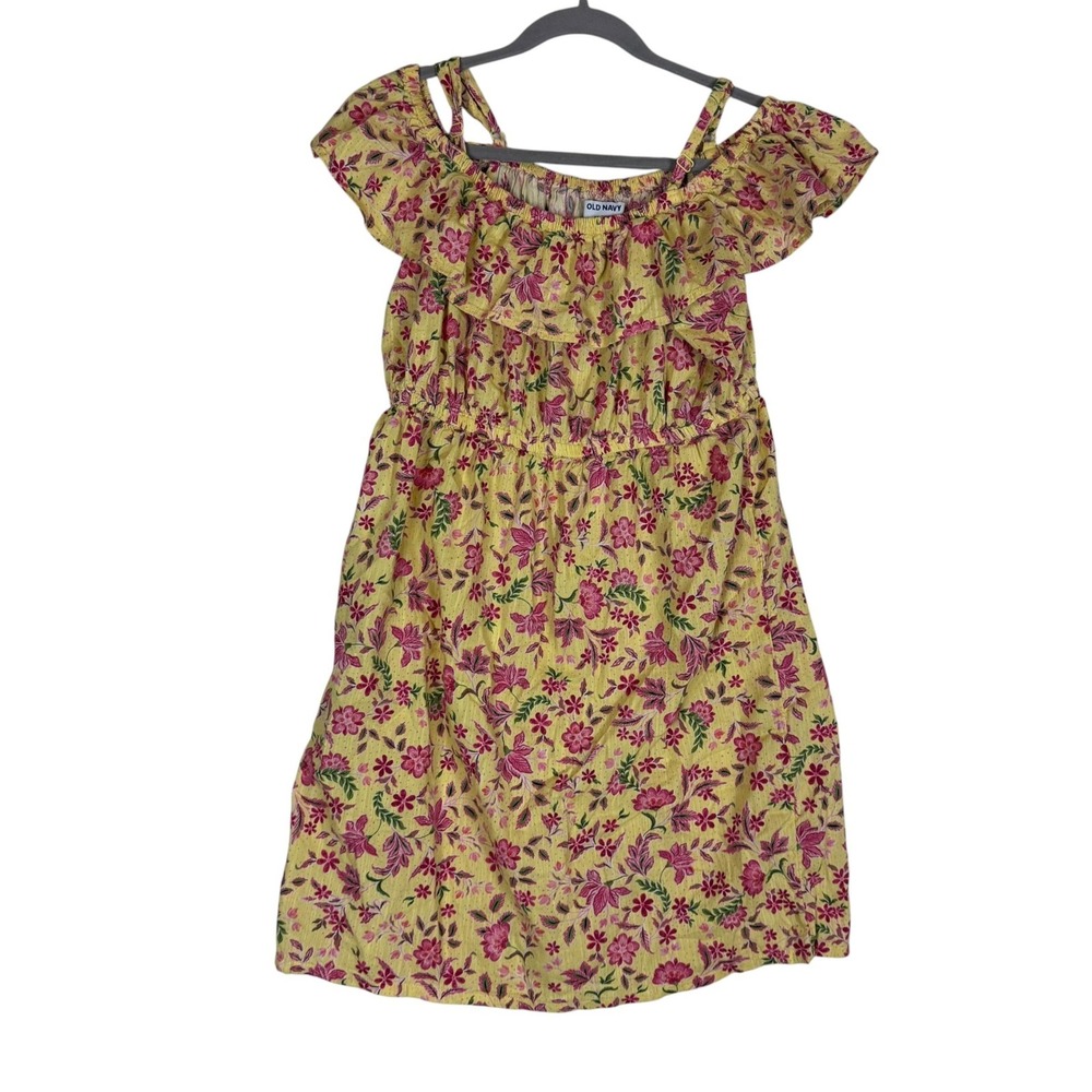 Old Navy Dress Girls 18 Plus Yellow Floral Off Shoulder Ruffle Smocked Sundress